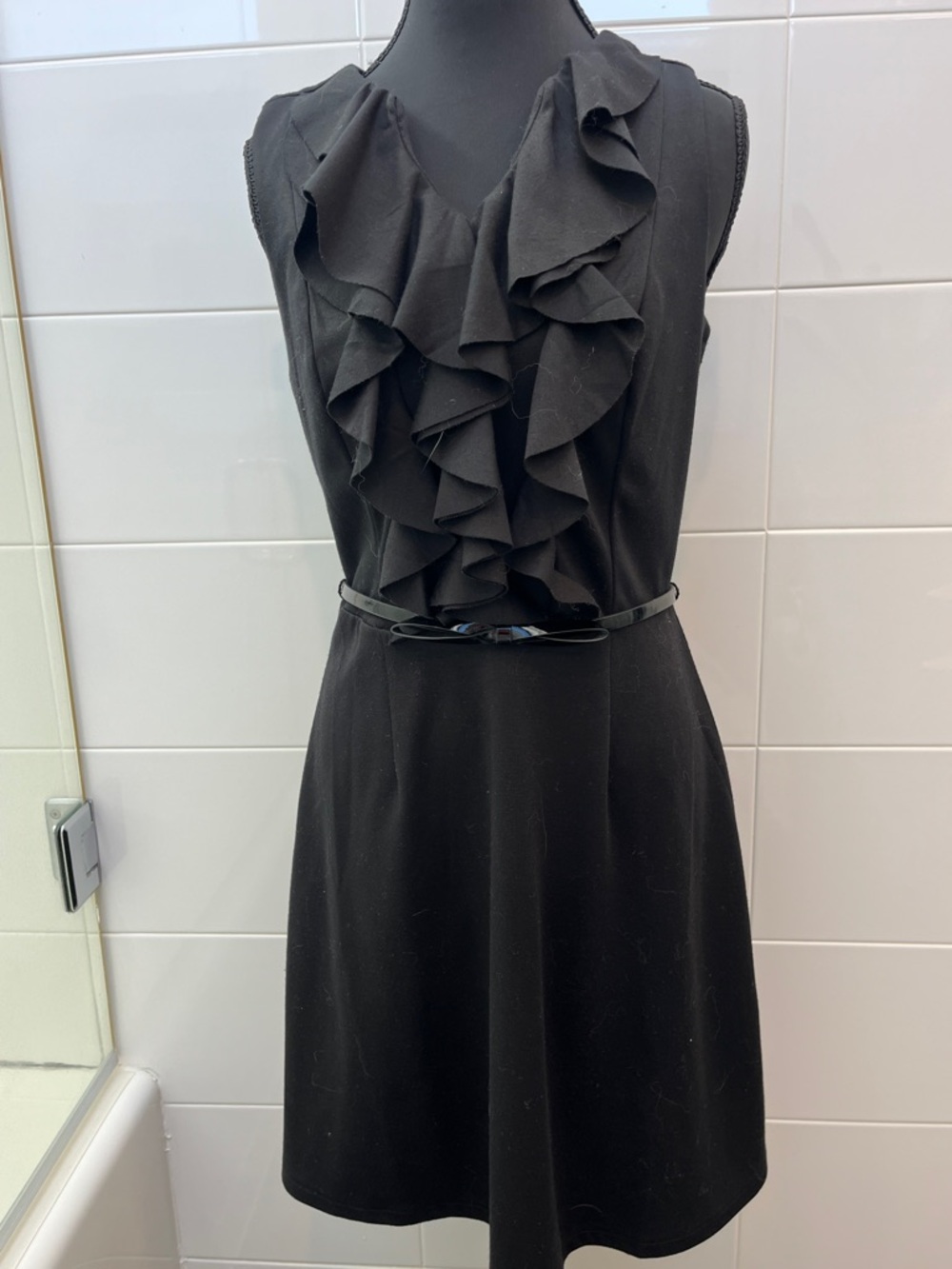 Elle Black Sleeveless Ruffle Front Mini Dress